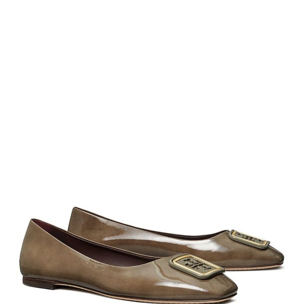 Tory Burch Georgia Flats – Olive/Grey Patent Leather – Size 9